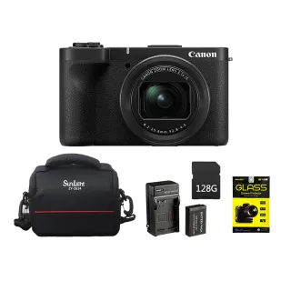【Canon】PowerShot V1+128G記憶卡+鋼化貼+ZY-2614相機包+LP-E17 副電+座充組(公司貨)