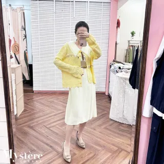 【my stere 我的時尚秘境】雙11 鏤空菱格開襟針織外套 四色可選(粗針織上衣 貝殼裝飾 設計針織