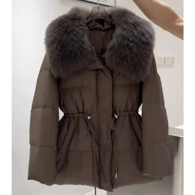 【巴黎精品】頂級真羽絨外套90%鴨絨羽絨衣秋冬外套上衣大碼休閒女裝(狐狸毛領收腰長款3色n1lr52)