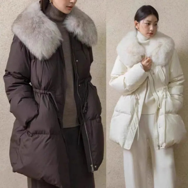 【巴黎精品】頂級真羽絨外套90%鴨絨羽絨衣秋冬外套上衣大碼休閒女裝(狐狸毛領收腰長款3色n1lr52)