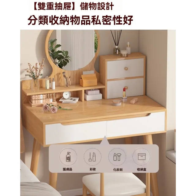 【Eco森活】現代簡約臥室化妝桌-雙抽兩櫃(梳妝檯 化妝檯 儲物櫃 美妝置物櫃 臥室梳妝檯 多功能梳妝桌)