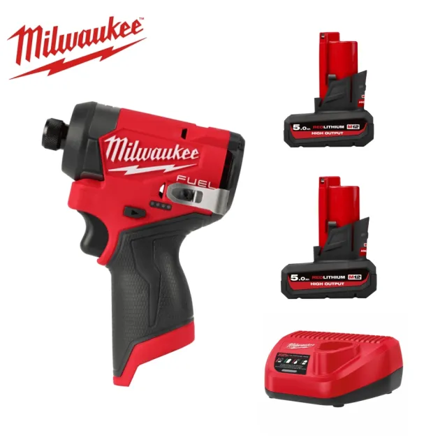 【Milwaukee 美沃奇】M12FID2 鋰電 無刷 起子機(M12 FID2主機+雙5.0電池+充電器)