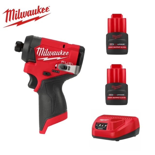 【Milwaukee 美沃奇】M12FID2 鋰電 無刷 起子機(M12 FID2主機+雙2.5電池+充電器)