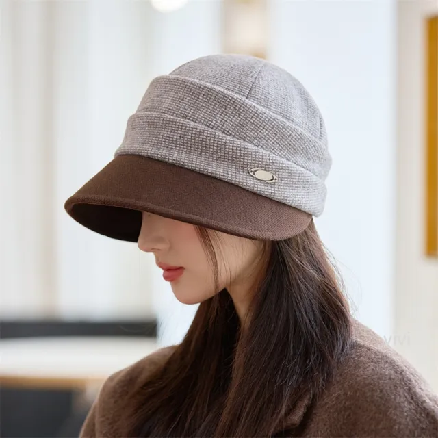 【HaNA 梨花】買一送一贈圍脖 秋冬氣質系小細格雙拼毛帽報童帽(報童帽 秋冬百搭)