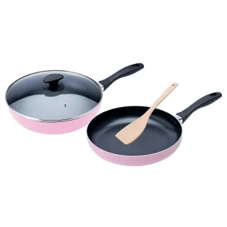 【CookPower 鍋寶】煎大師聚油不沾雙鍋四件組28cm-四色選(28炒+28煎+28蓋+木鏟)