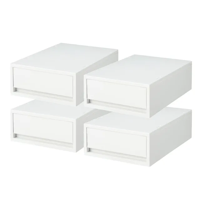【MUJI 無印良品】PP盒/淺型/正反疊/白灰 整體：約寬26×深37×高12cm內寸：約寬22.5×深34×高8.5(4入組)