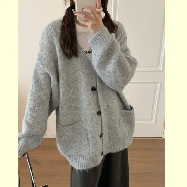 【Want-Meow】90公斤可穿鬆軟寬鬆長袖針織外套(大碼上衣/大碼/大尺碼/針織外套)