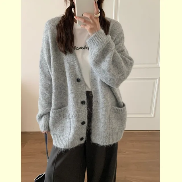 【Want-Meow】90公斤可穿鬆軟寬鬆長袖針織外套(大碼上衣/大碼/大尺碼/針織外套)