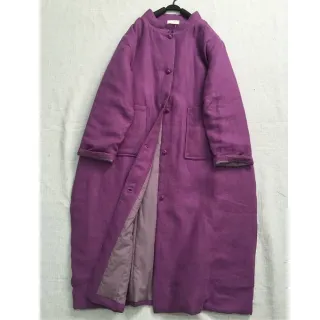 【ACheter】砂洗紫色加厚棉襖風衣盤扣長款外套#126375(紫)