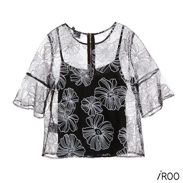 【iROO】網紗花朵刺繡造型上衣