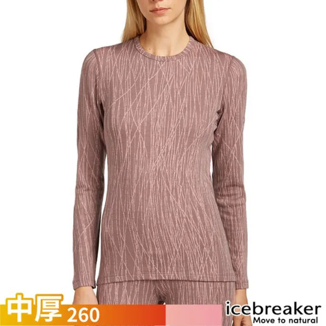 【Icebreaker】女 100% 美麗諾羊毛 Vertex 圓領長袖上衣_雪痕線條-260(IB0A57BM-0K6 藕粉/淡裸粉)