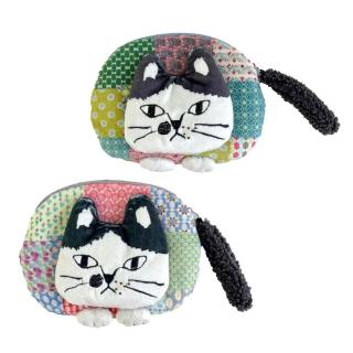 【Kusuguru Japan】日本眼鏡貓 零錢包 立體貓尾巴小碎花格子小物收納包 -Matilda-san
