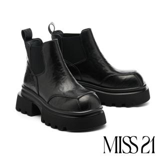 【MISS 21】復古率性異材質切爾西大頭厚底短靴(黑)