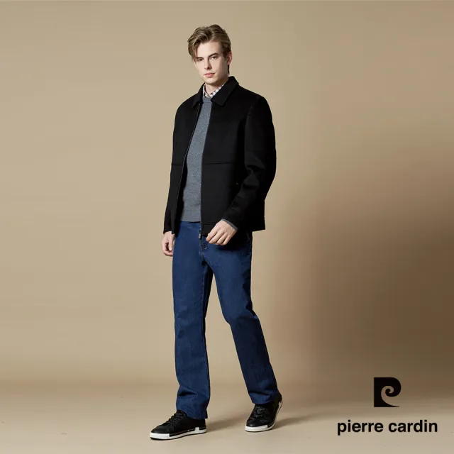 【pierre cardin 皮爾卡登】休閒服飾 男款 羊毛混紡翻領羽絨外套-黑色(5245773-99)
