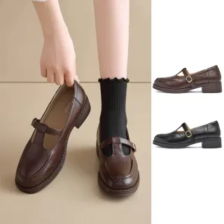 【Agsdon】個性復古粗跟瑪莉珍鞋 小皮鞋 樂福鞋(棕色/黑色)