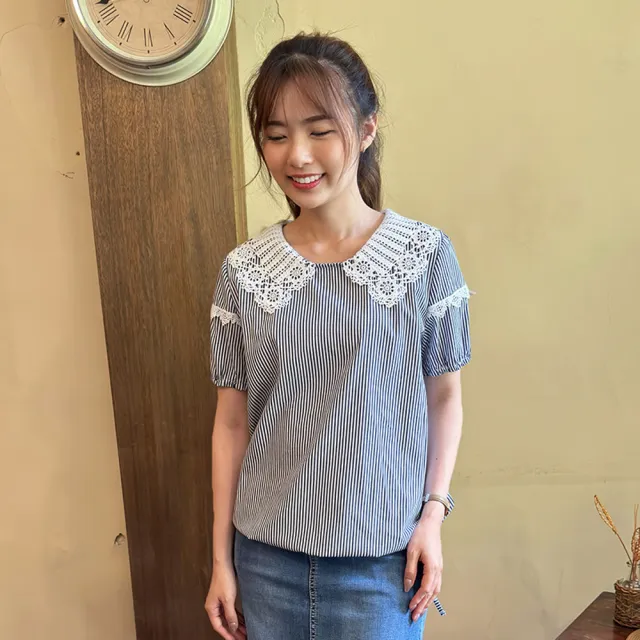 【Hana Mokuba】花木馬日系女裝泡袖蕾絲領口綁帶收口上衣(造型上衣)