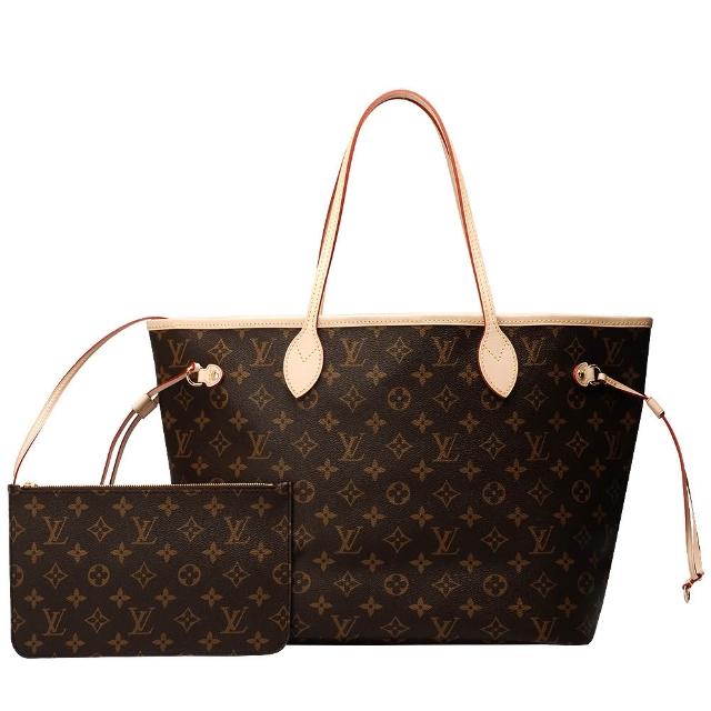 【Louis Vuitton 路易威登】M46978 經典 Monogram花紋 Neverfull GM子母包(大-米色)