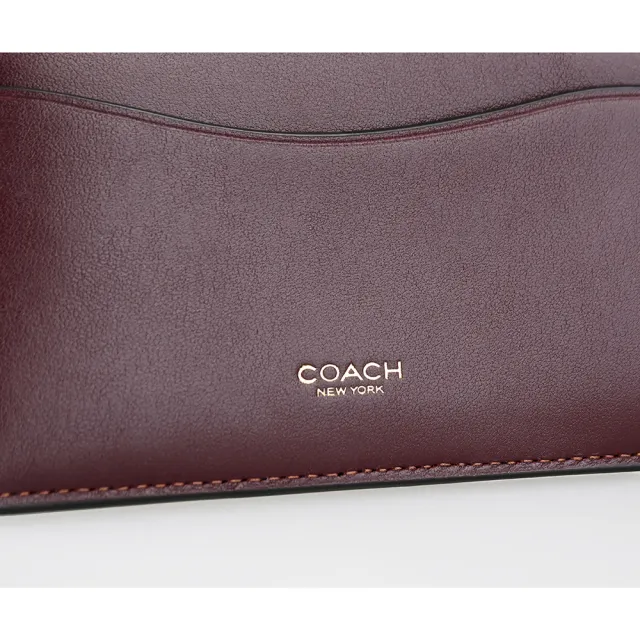 【COACH】COACH NEW YORK 撞色拉鍊零錢卡夾(小/酒紅)
