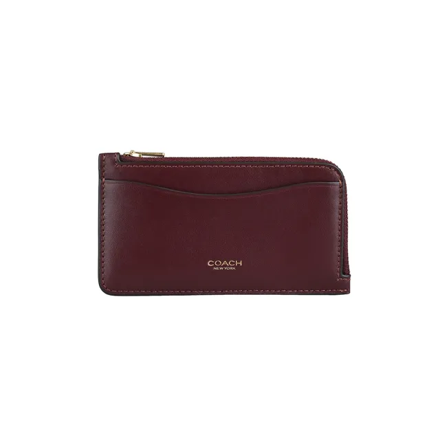 【COACH】COACH NEW YORK 撞色拉鍊零錢卡夾(小/酒紅)