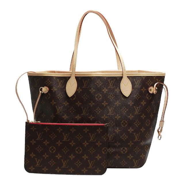 【Louis Vuitton 路易威登】M46987 經典 Monogram花紋 Neverfull MM子母包(中-櫻桃紅色)