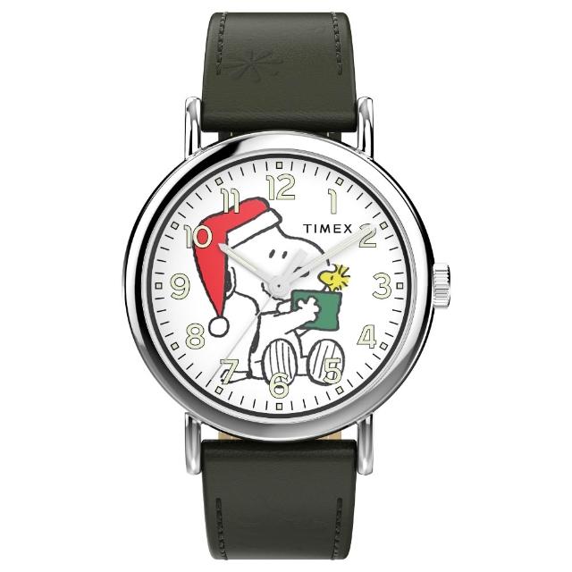 【TIMEX】天美時 x Peanuts Weekender 40 毫米 史努比歡慶聖誕 皮革腕錶 綠 TXTW2Y12400