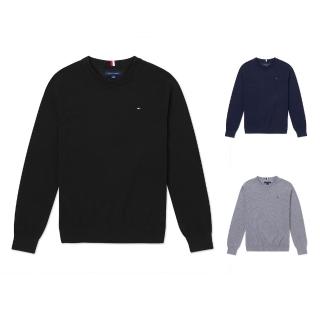 【TOMMY HILFIGER】經典刺繡LOGO 圓領針織毛衣(黑/灰/深藍 S-XL)