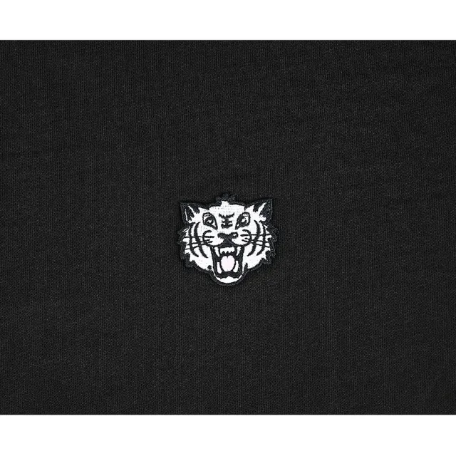 【KENZO】KENZO Happy Tiger藍色繡字LOGO針繡老虎頭布章純棉短袖T恤(男款/黑)