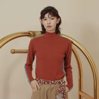 【gozo】顯瘦撞色拼接高領針織上衣(兩色)