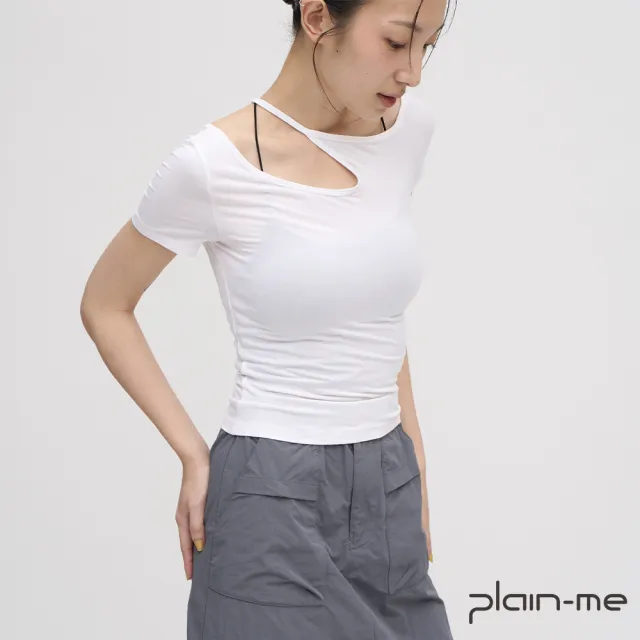 【plain-me】SAAKO 女上衣 短袖 女裝 女生內搭 女生短袖 繞頸親膚彈力_SAA0025-242