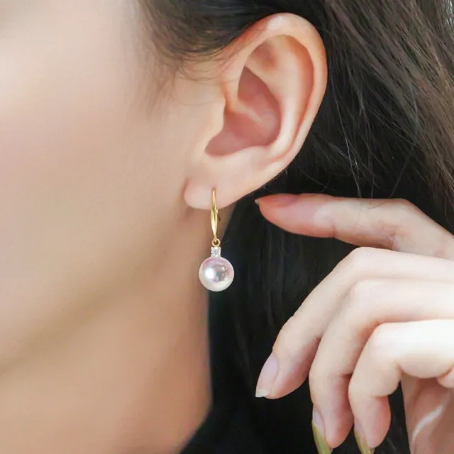 【La Corser】7.5-7.9mm 日本天然 Akoya 海水珍珠 耳勾 18K金 天女級 耳環 鑽石 耳墜 耳飾
