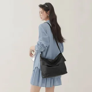 【A&L 老工匠】真皮頭層牛皮百搭大容量柔軟托特包側背斜背包(真皮包包 經典黑)