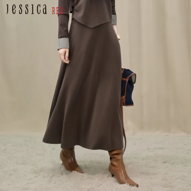 【Jessica Red】寬鬆舒適百搭高腰鬆緊腰長裙R54D01（綠/灰/棕）