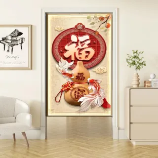 【嵐楓居家】富貴吉祥系列長門簾風水簾(85cm*180cm日式門簾/門簾/風水簾/長門簾/免打孔穿桿門簾)