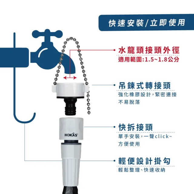【HOKAS】7.5公尺專業防凹折強力水管水槍組 台灣製(澆花 洗車 清洗地板 贈送水管收納掛勾 S424-1)