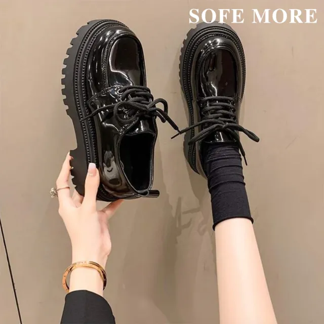 【SOFE MORE】皮鞋 樂福鞋 厚底小皮鞋女 厚底牛津鞋 軟皮圓頭鞋(厚底皮鞋)