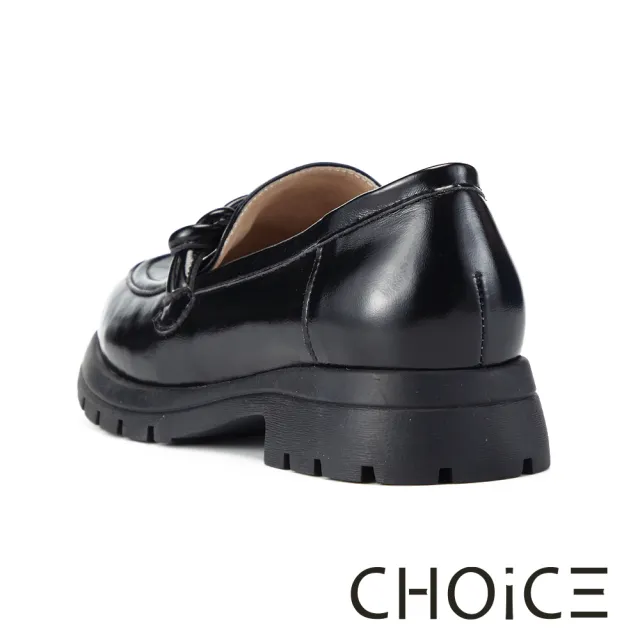 【CHOiCE】經典牛皮扭結厚底樂福鞋(亮黑)