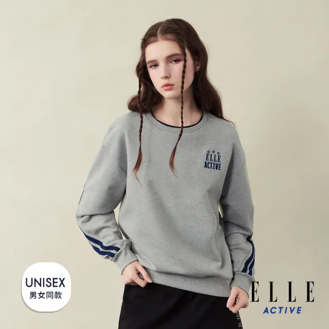 【ELLE ACTIVE】女款 法式LOGO保暖長袖上衣-灰色(EA25A2F1401-95)