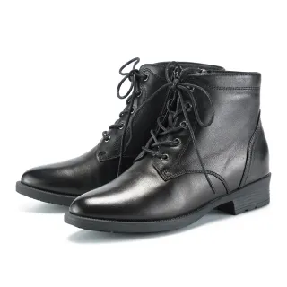 【MAGY】綿羊皮手刷質感綁帶低跟短靴(黑色)