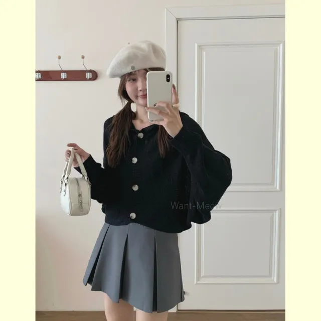 【Want-Meow】90公斤可穿韓系慵懶氛圍感寬鬆連帽針織外套(大碼上衣/大碼/大尺碼/連帽針織外套)
