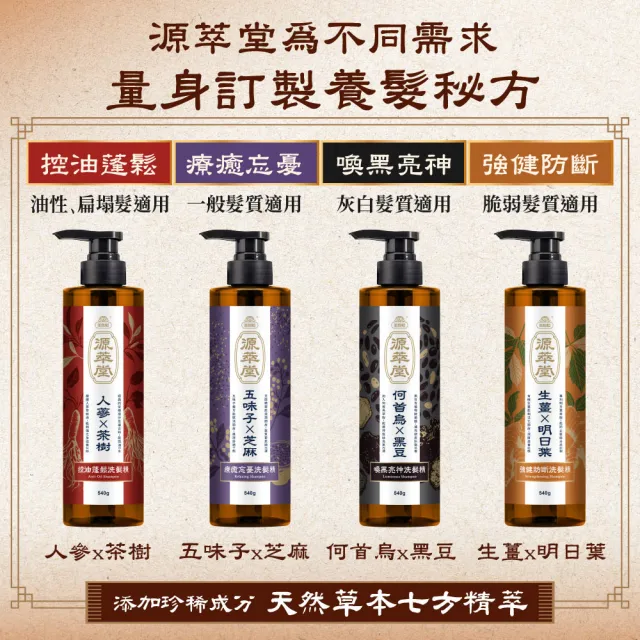 【美吾髮】4入組 源萃堂天然草本洗髮精540g(強健/控油/蓬鬆/喚黑/忘憂/療癒)