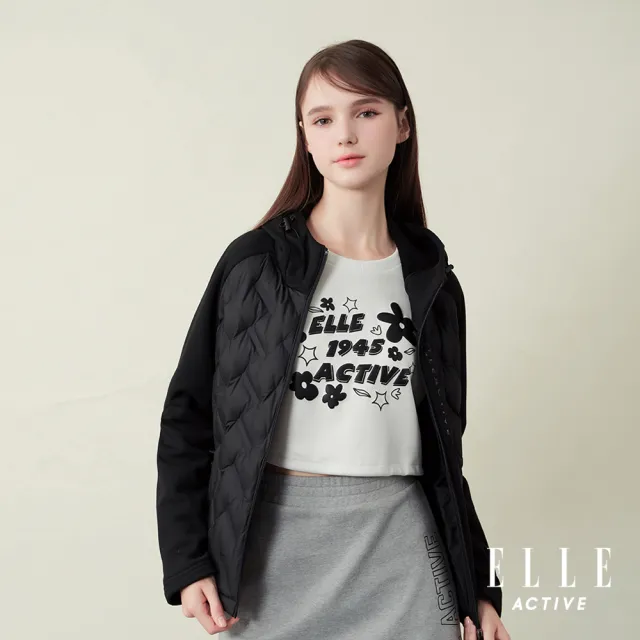 【ELLE ACTIVE】女款 防風拼接保暖羽絨外套-黑色(EA25A2W6702-99)