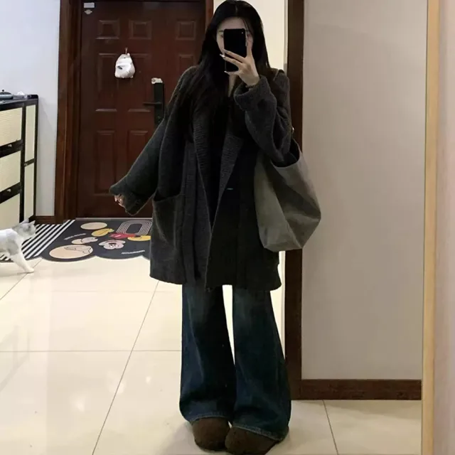 【D.studio】韓版氣質寬鬆設計感(針織上衣冬天女裝衣服保暖外套 保暖上衣 冬天外套長袖上衣連帽外套J400)