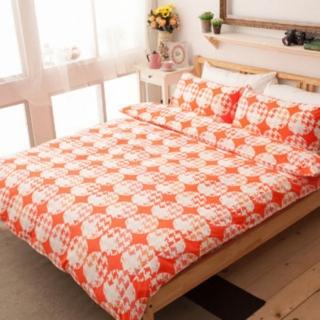 【LAMINA】千鳥 紅 雙人 100%純棉床包枕套三件組