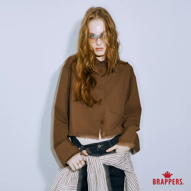 【BRAPPERS】女款 短版流蘇造型襯衫(咖啡)