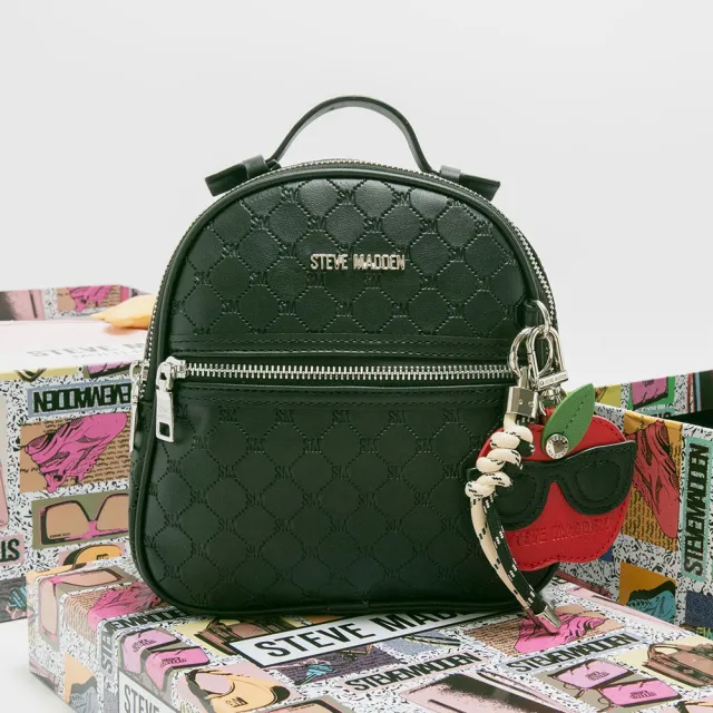 【steve madden】童趣雙吊飾/菱格紋後背包禮盒(黑色)