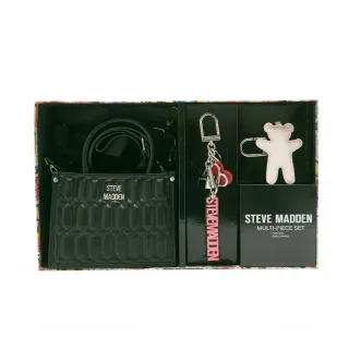 【steve madden】雙吊飾/格紋方形兩用包禮盒(黑色)