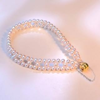 【La Corser】18K金 3-4mm 日本 Akoya 迷你海水珍珠 手鍊 手鐲 編織設計 優雅百搭 高級感