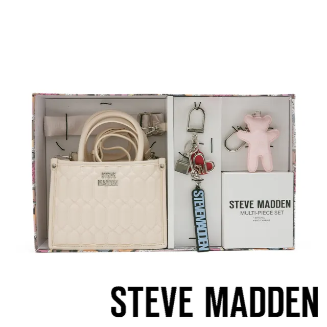 【steve madden】雙吊飾/格紋方形兩用包禮盒(米色)