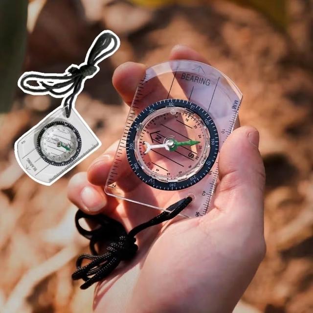 迷你壓克力指南針-自帶掛繩(露營 登山 野外  防水 工具 刻度尺 羅盤)