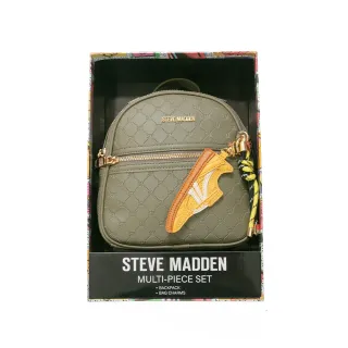 【steve madden】童趣雙吊飾/菱格紋後背包禮盒(墨綠色)